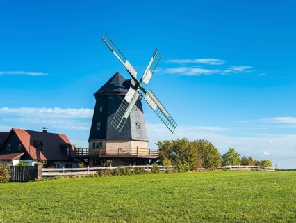 The Dutch windmill in the village of Linda near Neustadt an der Orla, Thuringia, Germany