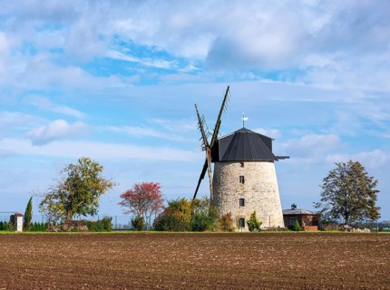 Tower windmill in the village of Ebersroda, Saxony-Anhalt, Germany