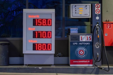 Petrol station prices and LPG, Spiez, Switzerland