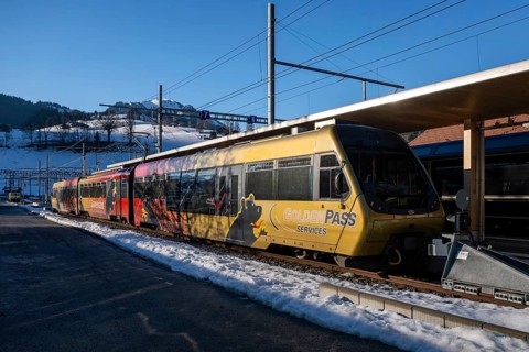 Golden Pass Express passenger train, Zweisimmen, Switzerland