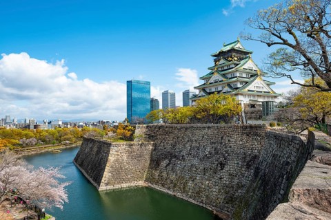Osaka Castle, Moat Castle with Water, Osaka Castle Park, Chuo-ku, Osaka, Japan