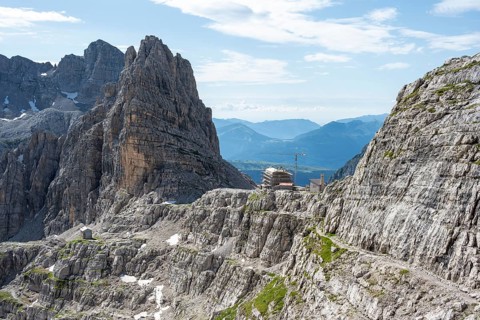 Rifugio Tommaso Pedrotti, in the Brenta Mountains, Brenta-Adamello Natural Park, Trentino, Italy