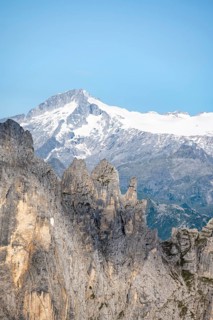 Adamello mountain peak with glacier, in front Brenta Mountains, Brenta-Adamello Natural Park,