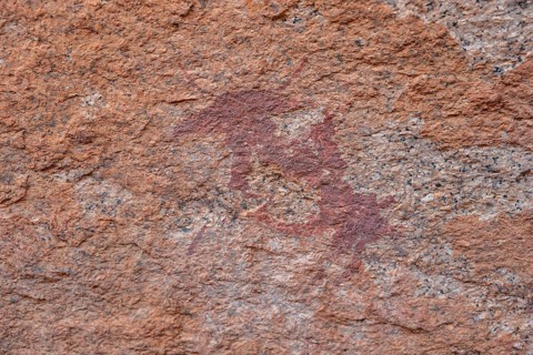 Bushman's paradise, prehistoric rock carving on orange rock, Spitzkoppe, Namibia