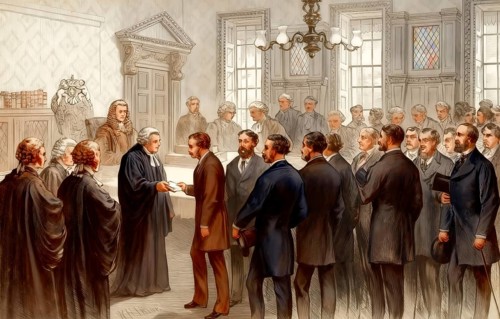The Trial of the Pyx in the hall of the Worshipful Company of Goldsmiths, a judicial ceremony in