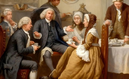 A tea party at the British lexicographer and writer Dr Samuel Johnson, 1709-1784, London, England,