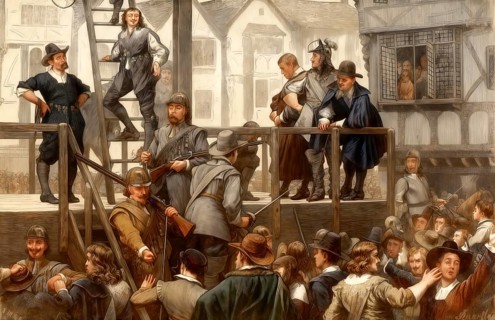 The 1643 executions of Richard Challoner and Nathaniel Tomkins, Waller's Plot, London, England,