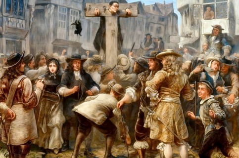 Titus Oates, 1649-1705, into the pillory at the gate of Westminster Hall, an English perjurer who