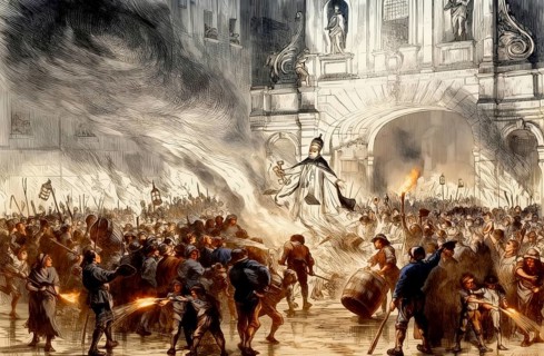 The citizens of London burning the Pope in effigy at Temple Bar, London, UK, 18th century