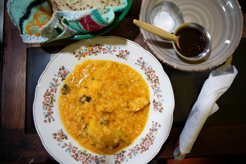 Traditional dish, rice soup with chicken and tortillas, Coban, Alta Verapaz Department, Guatemala