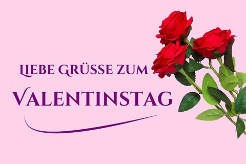 Valentine greetings: roses and text GREETINGS FOR VALENTINE'S DAY on a pastel pink background