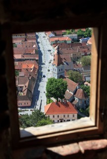 View from above of the town of Rasnov, Rosenau, in the Transylvania region of Romania