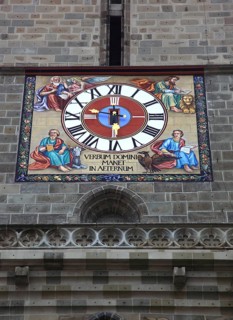 The picture shows the striking tower clock of the Black Church, Biserica Neagr, in Brasov, Brasov,