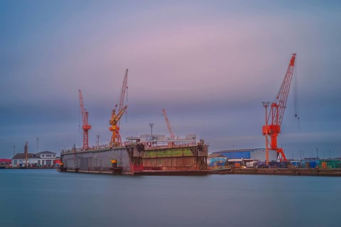 View of a dry dock on a wharf, Bremerhaven, Bremen, Germany