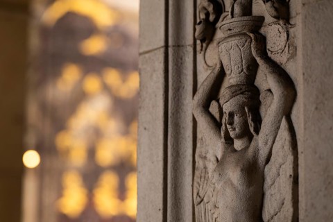 Decorative bas-relief depicting woman wearing vase on her head, Royal Academy of Arts, Art Gallery