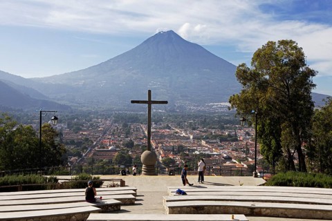 Parque Cerro de la Cruz, Fuego Volcano in the back, Antigua, Highlands, Sacatepéquez Department,