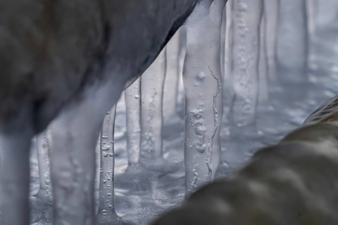 Close-up of ice structures and icicles, winter, Korpoström, Korpo or Korppo, southwestern