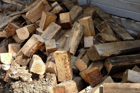 Remains of wooden beams on a construction site