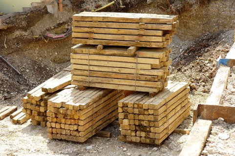 Wooden beams on a construction site