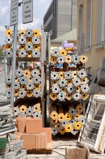 Ceiling supports, steel columns, construction supports on a construction site