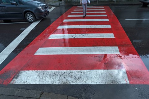 Rainy red white zebra stripes, Cluj-Napoca, Romania