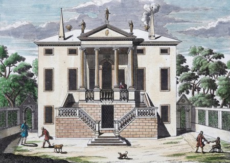 Palazzo, Este, hand-colored copper engraving or copper etching by Johann Christoph Volkamer or