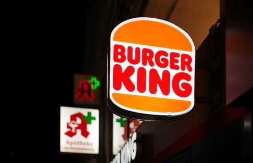 Night view, logo, sign, Burger King, pharmacy, nose sign, Stuttgart, Baden-Württemberg, Germany