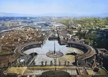 Historisches Foto (ca 1880) von Rom, Panorama von Rom von der Kuppel des Petersdoms, Italien /