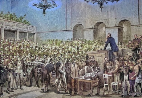 A meeting of workers in Vienna, Austria, Vienna Uprising or October Revolution/A meeting of workers