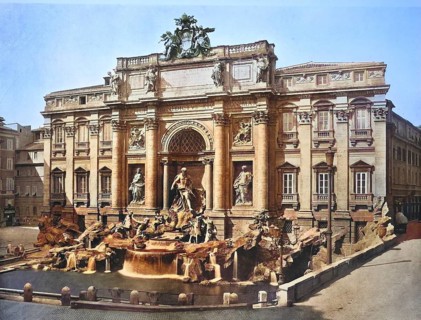 Historical photo (ca 1880) of the Trevi Fountain, Fontana di Trevi, a fountain in the Trevi