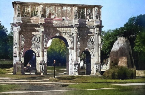 Historisches Foto (ca 1880) des Konstantinbogens, Arco di Costantino, ein Triumphbogen in Rom,