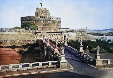 Historical photo (ca 1880) of the Mausoleum of Hadrian, usually known as Castel Sant' Angelo,