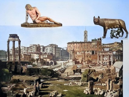 Historisches Foto (ca 1880) der Ruinen des Forums, Blick auf das Kapitol, Forum Romanum, Rom,