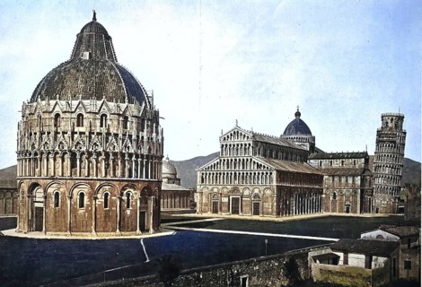 Historisches Foto (ca 1880) von Pisa, Blick auf die Piazza dei Miracoli, leaning Tower of Pisa und