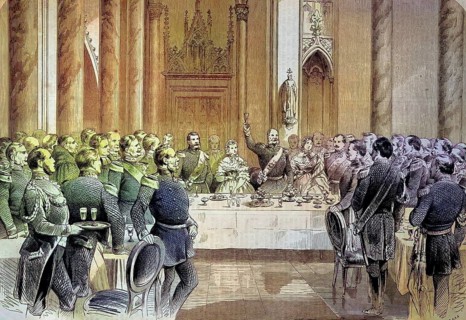 Dinner in the stateroom of Hohenzollern Castle, Hohenzollern Castle, Baden-Württemberg, Germany, on