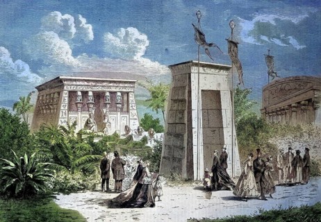 World Fair, World Exposition or Universal Exhibition in Paris, France, reconstruction of an