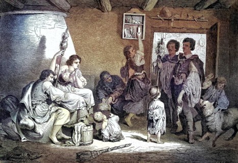 Old custom, a wedding loader in Hungary visits a family to extend an invitation to a