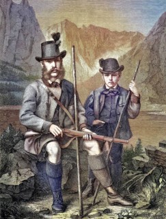 Emperor Franz Joseph I of Austria and Rudolf, Crown Prince of Austria hunting chamois in the