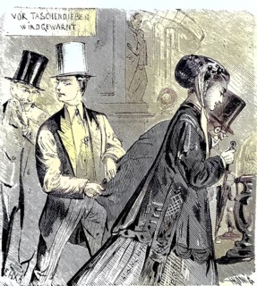 Pickpocketing, theft, stealing of money/ pickpocketing, larceny, the stealing of money, historical,