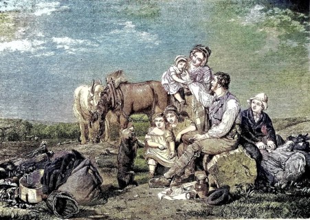 American farmer family at breakfast break in the field/American farmer family at breakfast break in