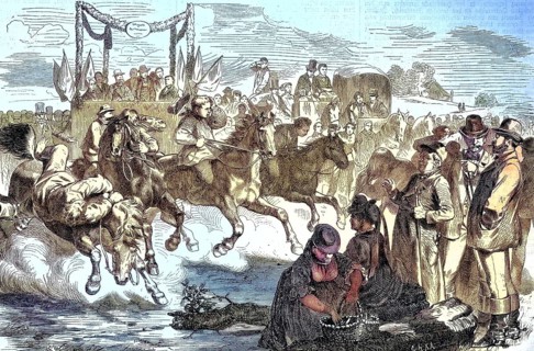 An agricultural festival in Mecklenburg, Germany, farmers organize a trotting race with their