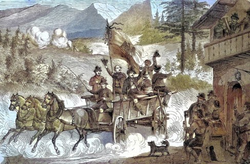 The shooters from the Puster Valley, South Tyrol, on the way with a coach to the third German