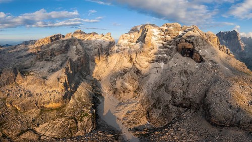 Alpine panorama, aerial view, impressive mountain peaks of the Brenta Mountains, Brenta,