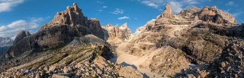 Evening at Refugio Francis Fox Tuckett, alpine panorama, aerial view, impressive mountain peaks of