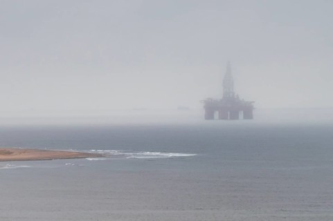 Hazy weather, oil rig near Walvis Bay, Namibia