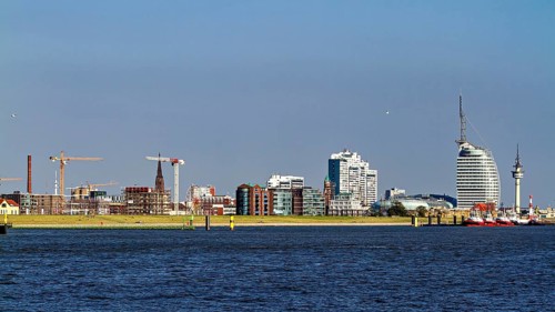 City with modern architecture and port in sunny weather, The City of Bremen