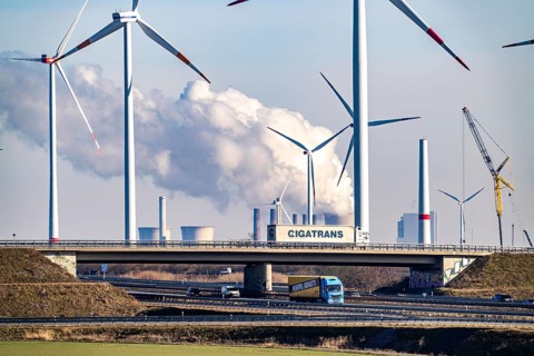 RWE Power brown coal power plant Neurath, RWE wind farm, Jackerath motorway junction, A44 and A61,