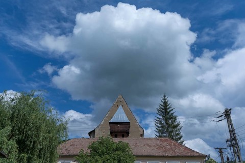 Bell tower at the abandoned fortified church, 16th century, Tobsdorf, Romanian Dupus,