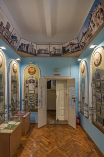 Showcases with historical photos, Jewish Museum, Czernowicz, Ukraine