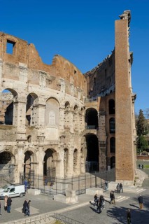 Partial view of the Colosseum Anfiteatro Flavio Amphitheatrum Flavium in modern times today with